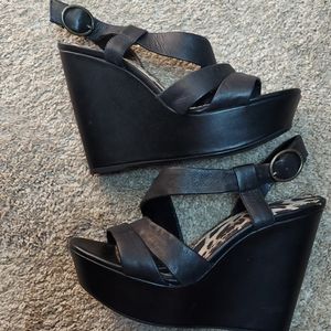Strappy black wedges